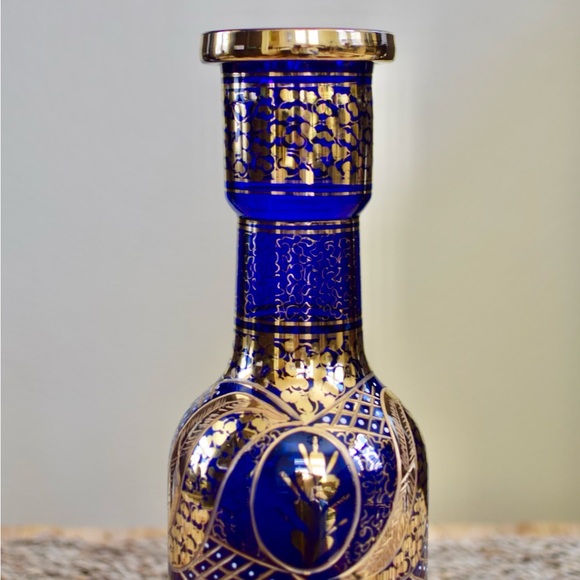 19th Century Antique Cobalt Gold Glass Vase Base - Picture 3 of 10